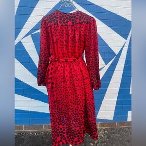 Vintage 1970’s Red & Black Blouse Dress Polka Leaf Design - L/XL